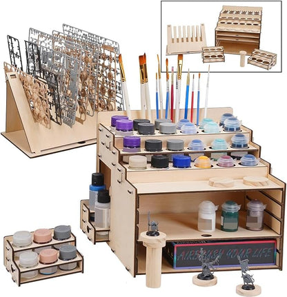 Model Paint Holder with Adjustable Storage, Wooden Miniature Model Paints by TTOGUSH