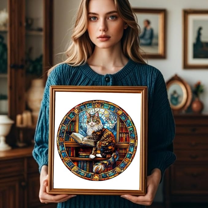 Wooden Puzzles Adults, Maine Cat Library Wooden Puzzles 300 Pieces, Unique - Image 4