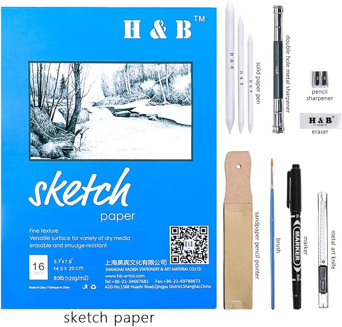 H & B 72PCS Drawing Supplies Sketching Set, Art Kit include Drawing & Colored - Image 4