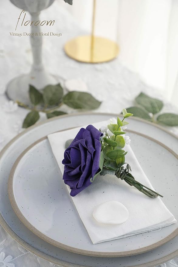 Floroom Artificial Flowers 25pcs Real Looking Violet Purple Foam Fake Roses - Image 4