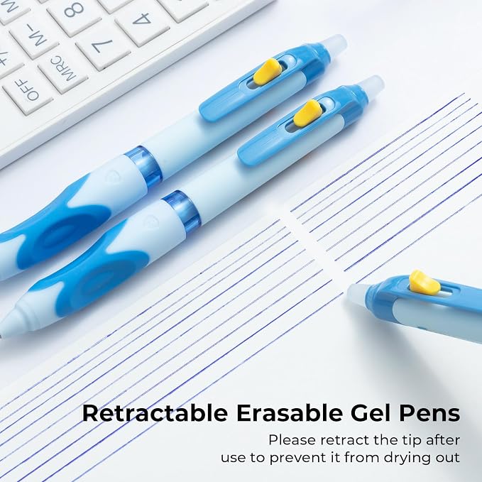 M&G 3 Pcs Retractable Erasable Gel Pens, 0.5 mm Blue Ink Gel Pen, Extra Fine - Image 3
