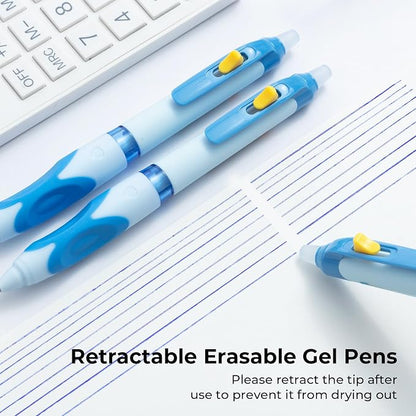 M&G 3 Pcs Retractable Erasable Gel Pens, 0.5 mm Blue Ink Gel Pen, Extra Fine - Image 3