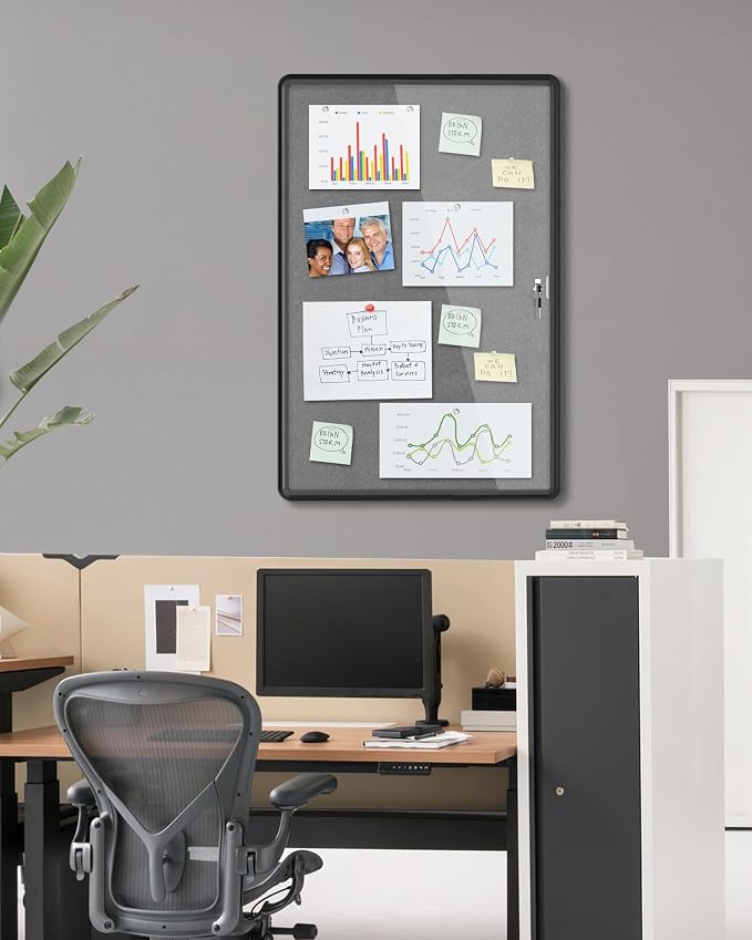 36"x24" Enclosed Bulletin Board, Lockable Weather-Resistant Aluminum Cork - Image 2