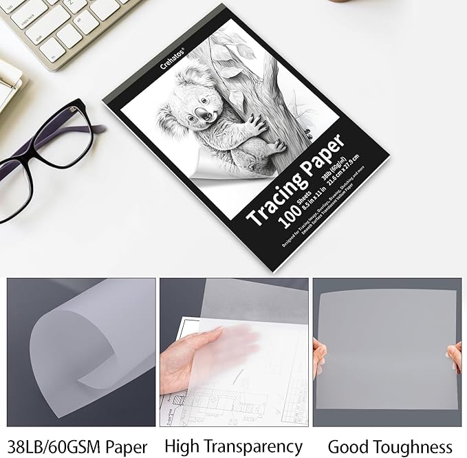 Crehatos 8.5" x 11" Tracing Paper, Translucent Tracing Pad, 100 Sheets - Image 4