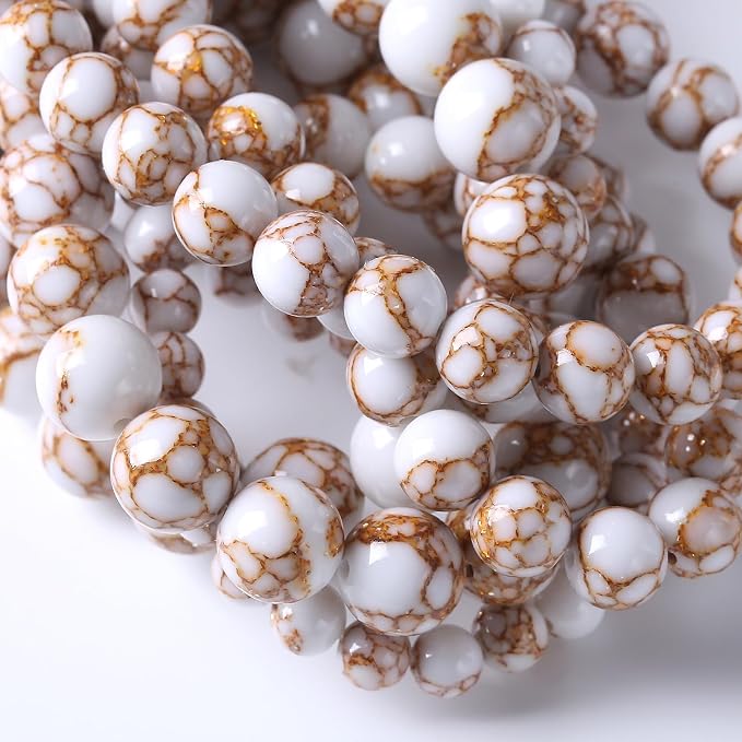 36pcs 10mm White Howlite Spun Gold Stone Beads - Image 6