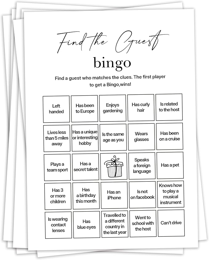 Birthday Party Games, Find The Guest Bingo, Fun Birthday Game by sahjzk