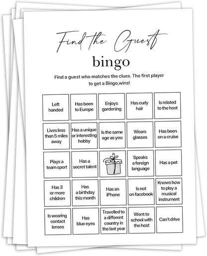 Birthday Party Games, Find The Guest Bingo, Fun Birthday Game by sahjzk