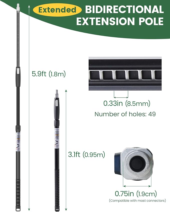 VOOMEY 3-5.9 ft Dual Extending 50 Point Adjustable Extension Pole - Image 4