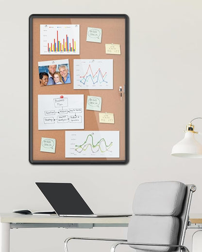 36"x24" Enclosed Bulletin Board, Lockable Weather-Resistant Aluminum Cork - Image 2