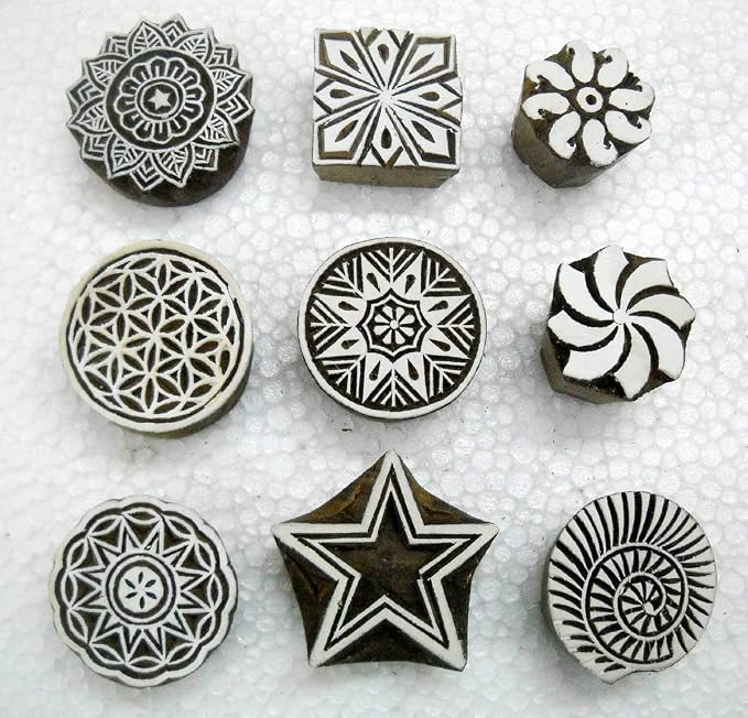 Wholesale Lot of Nine Beautiful Wooden Block Stamps/Tattoo/ 100% Handcarved by CraftsofIndia
