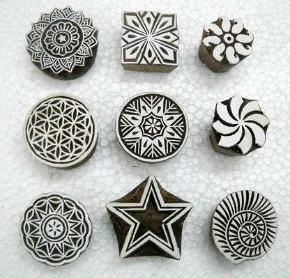 Wholesale Lot of Nine Beautiful Wooden Block Stamps/Tattoo/ 100% Handcarved by CraftsofIndia