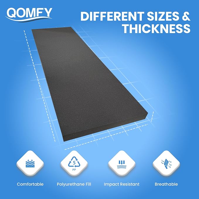 QOMFY 3" Height x 18" Width x 42" Length Charcoal Upholstery Foam Sheet | Made - Image 2