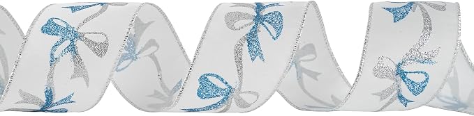 MEEDEE Blue & Silver Christmas Ribbon, 2.5 Inch Wired Satin Ribbon - Image 8