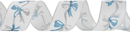 MEEDEE Blue & Silver Christmas Ribbon, 2.5 Inch Wired Satin Ribbon - Image 8