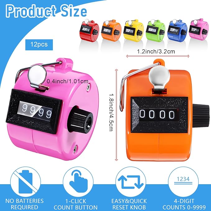 12 Pcs Handheld Tally Counter Digital, 4 Digit Number Hand Clicker Counter - Image 2
