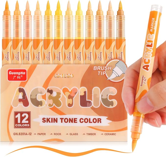 Guangna Acrylic Paint Markers 12 Colors, Skin Tone Series Set by GuangnaArtSupplies