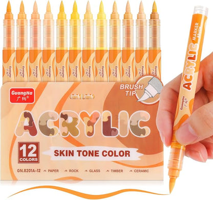 Guangna Acrylic Paint Markers 12 Colors, Skin Tone Series Set by GuangnaArtSupplies
