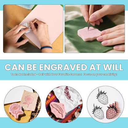 6 Pack 8''x10'' Pink Rubber Stamp Carving Blocks Soft Carving Blocks - Image 5