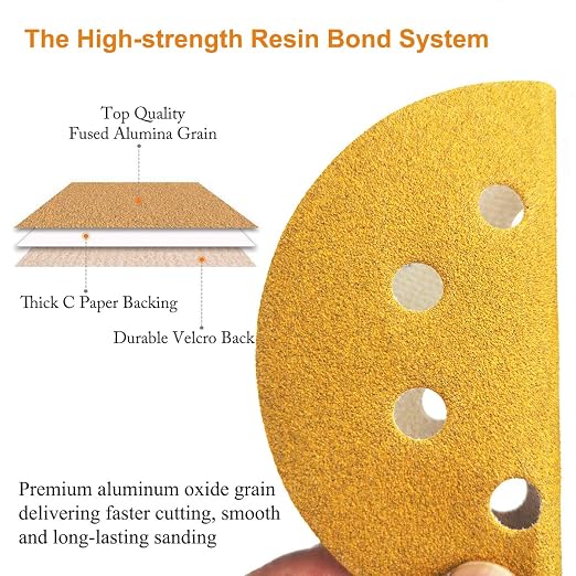 5-Inch 8-Hole Hook and Loop Sanding Discs 120-Grit Random Orbit Sandpaper - Image 2