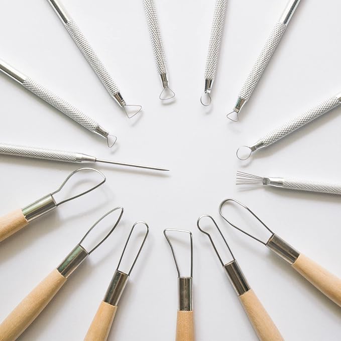 Artzuvs 14Pcs Ceramic Pottery Clay Ribbon Sculpting Tools Kit Wire Texture and - Image 3