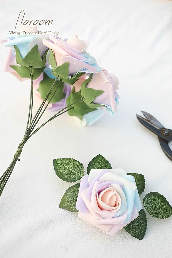 Floroom Artificial Flowers 25pcs Real Looking Whimsical Blush Foam Fake Roses - Image 7