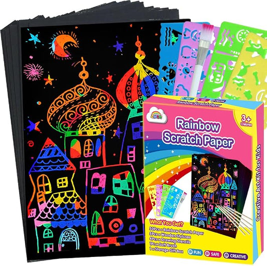 ZMLM Scratch Art Crafts Girls Gifts, 60 Rainbow Scratch Paper Art Gifts by ZMLM
