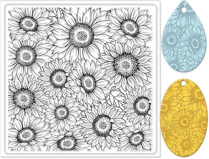 CHGCRAFT Polymer Clay Texture Sheet Sunflower Silicone Texture Stamp Polymer by chgcraft