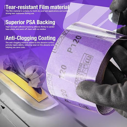 220 Grit PSA Purple Film Ceramic Sandpaper Roll, 2-3/4" Wide Continuous 20 Yard - Image 5