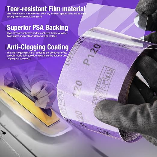 400 Grit PSA Purple Film Ceramic Sandpaper Roll, 2-3/4" Wide Continuous 20 Yard - Image 5