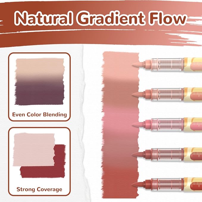 Guangna 12 Red Brown Series Acrylic Paint Markers Set, Brush Tip Acrylic Paint - Image 4