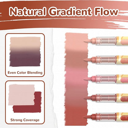 Guangna 12 Red Brown Series Acrylic Paint Markers Set, Brush Tip Acrylic Paint - Image 4