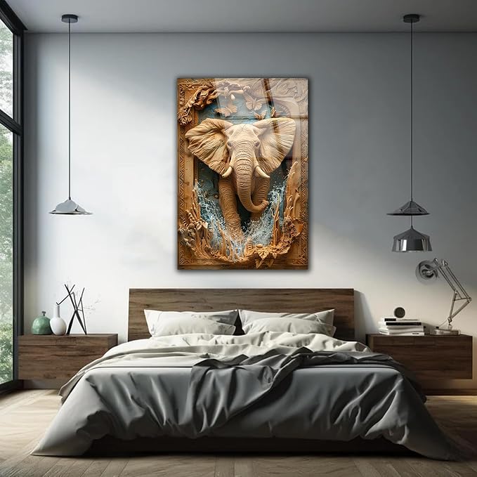 SpiritualHands Rustic Elephant Printed Tempered Glass Wall Art Painting - Image 5