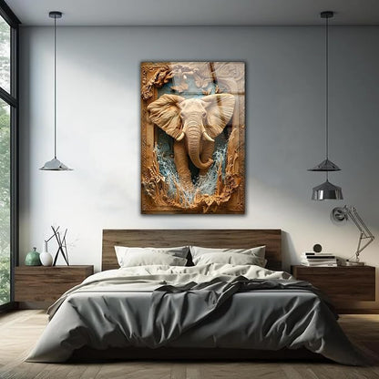 SpiritualHands Rustic Elephant Printed Tempered Glass Wall Art Painting - Image 5