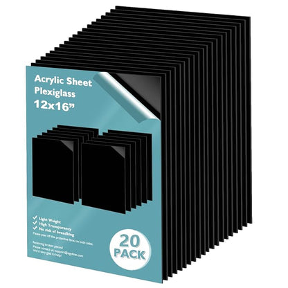 Egofine 12" x 16" Black Plexiglass Sheets 20 Pack 0.04 Inch Cast Acrylic Sheet by Egofine