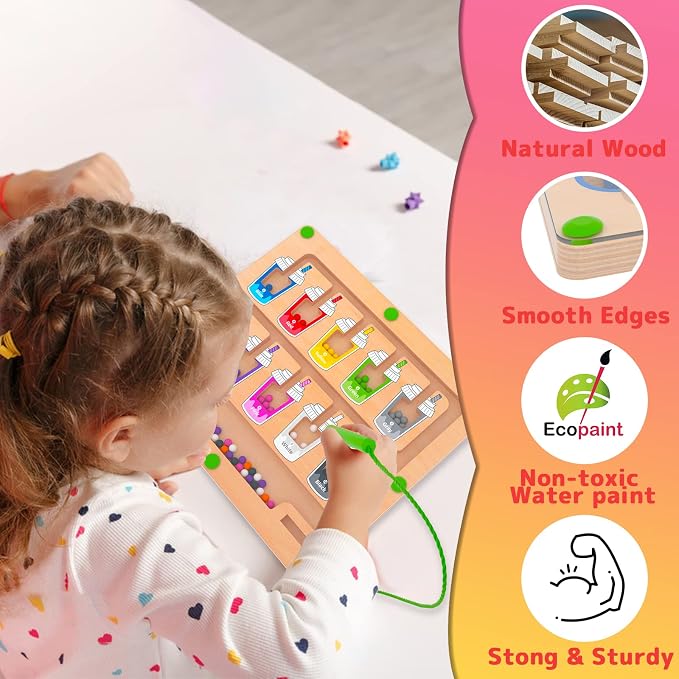 Magnetic Color and Number Maze, Montessori Wooden Magnet Puzzle Game Board - Image 6