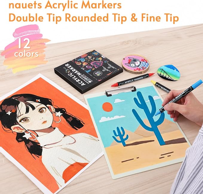 12 Colors Waterproof Dual Tip Acrylic Paint Pens, Dot & Fine Tip Premium - Image 7