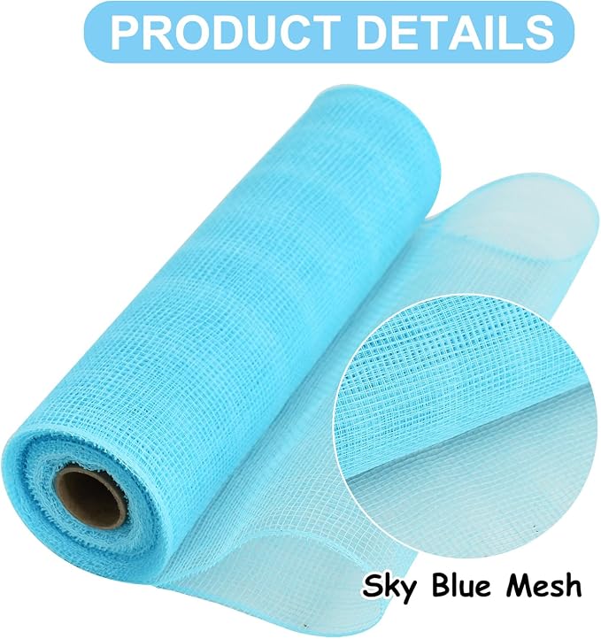 TONIFUL 2 Rolls 10 Inch Light Blue Decorative Mesh Ribbbon Rolls, Fabric Mesh - Image 3