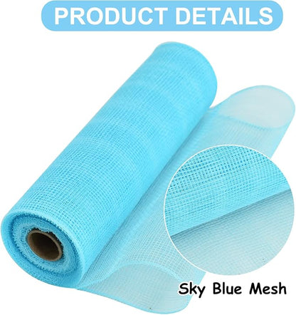 TONIFUL 2 Rolls 10 Inch Light Blue Decorative Mesh Ribbbon Rolls, Fabric Mesh - Image 3