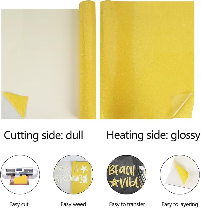 guangyintong Glow Glitter Gold Heat Transfer Vinyl HTV Rolls, Glitter HTV Vinyl - Image 5