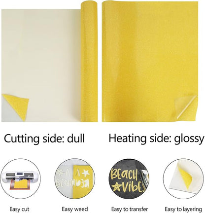 guangyintong Glow Glitter Gold Heat Transfer Vinyl HTV Rolls, Glitter HTV Vinyl - Image 5