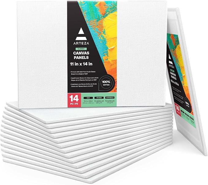 ARTEZA Canvas Boards for Painting, 11 x 14 Inches, Blank White Canvas Panels by ARTEZA
