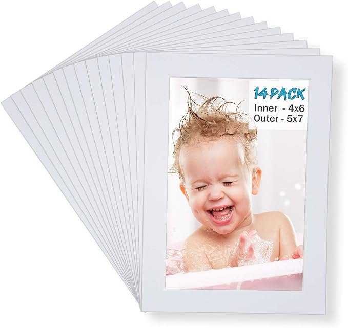 Egofine 5x7 White Picture Mats Pack of 14, Frame Mattes by Egofine