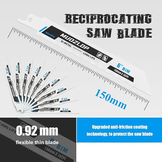 10 Pack 6inch Reciprocating Saw Blades Set, 18 TPI High Carbon Saw Blades - Image 2