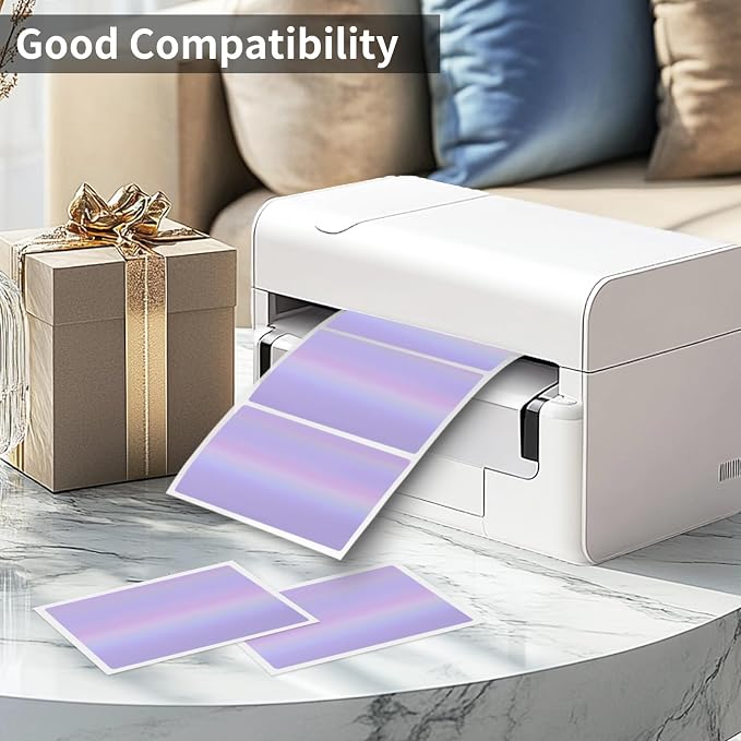 2" x 3" Holographic Thermal Label Stickers Purple, Printable Rainbow Glitter - Image 3