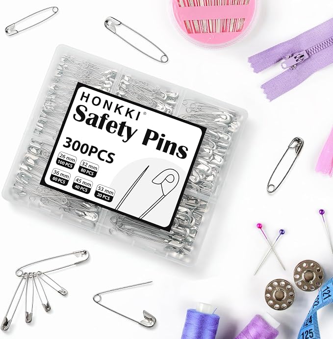 Silver Safety Pins 300 PCS, 5 Assorted Sizes of Durable, Small and Large Safety - Image 6