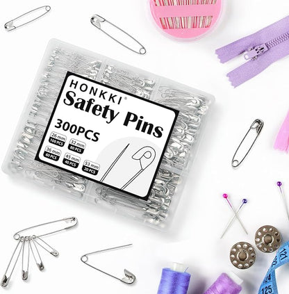 Silver Safety Pins 300 PCS, 5 Assorted Sizes of Durable, Small and Large Safety - Image 6