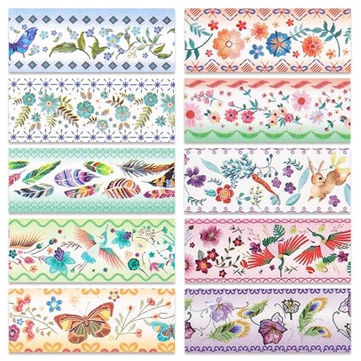 Washi Tape Set 10 Rolls, Embroidery Patterns Decorative Paper Sticker - Image 4