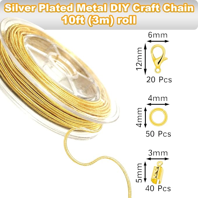 Jishi 33ft Gold Snake Chain 1.2mm Jewelry Making Chains - Image 2