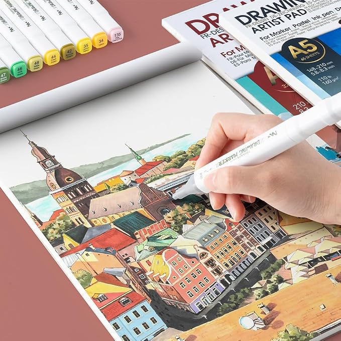 TRANSON Artist Mix Media Sketchbook Marker Pad, 8.3”x11.7” 32 Sheets A4 Art - Image 7