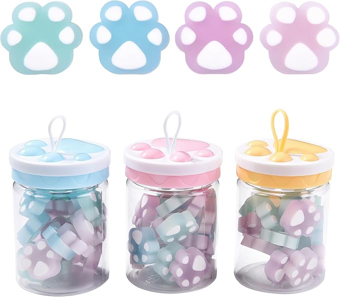 HILAZA 54Pcs Cat Paw Erasers for Kids, Fluorescent erasers, Kawaii Jelly Pencil by HILAZA